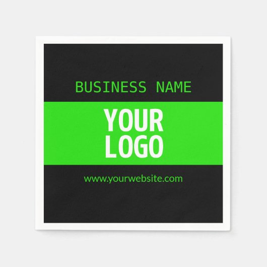 ロゴまたはイメージ | 黒と明るい緑 スタンダードカクテルナプキン (正面)