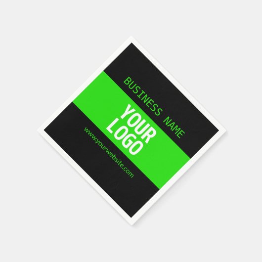 ロゴまたはイメージ | 黒と明るい緑 スタンダードカクテルナプキン (角)