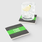 ロゴまたはイメージ | 黒と明るい緑 ストーンコースター (横)