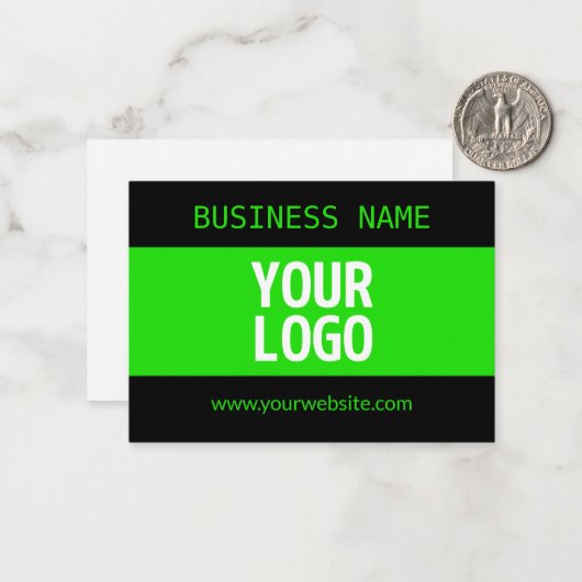 ロゴまたはイメージ | 黒と明るい緑 ノートカード (正面/裏面インサイチュ)