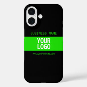 ロゴまたはイメージ 黒と明るい緑 iPhone 16ケース