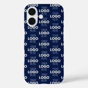 ロゴまたは画像の繰り返しパターン ネイビーブルー iPhone 16ケース