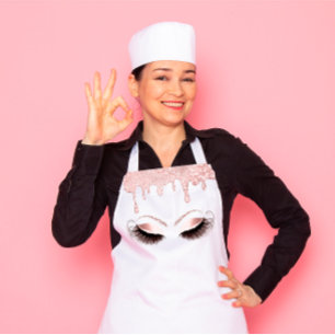 ロゴまつげベーカリーケータリングケーキピンクドリップ エプロン