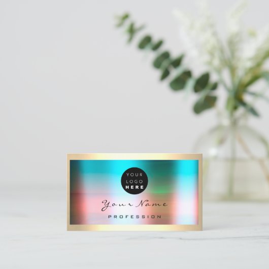 ロゴまつげメイクアップアーティストヘアバラ枠グラデーション 名刺 (スタンド正面)
