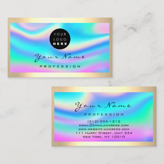 ロゴまつ毛メイクアップアーティストヘアドレッサーホログラフ 名刺 (正面/裏面)