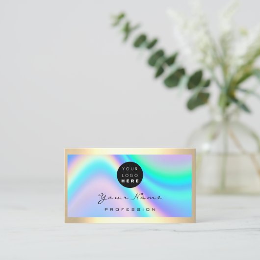 ロゴまつ毛メイクアップアーティストヘアホログラフモダングラフ 名刺 (スタンド正面)