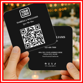ロゴをここに シンプル モダン ブラック ウェブサイト QR コード スクエア名刺