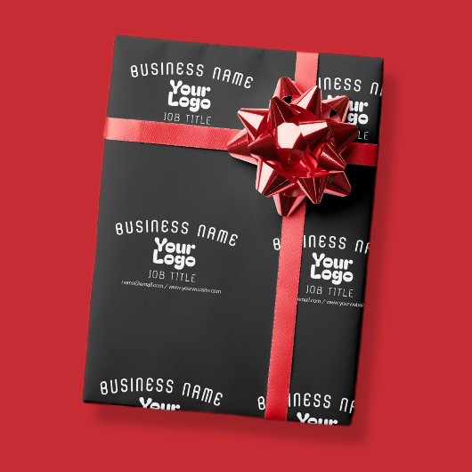 ロゴをアップロード レトロモダン ブラック＆ホワイト（編集可能） ラッピングペーパー