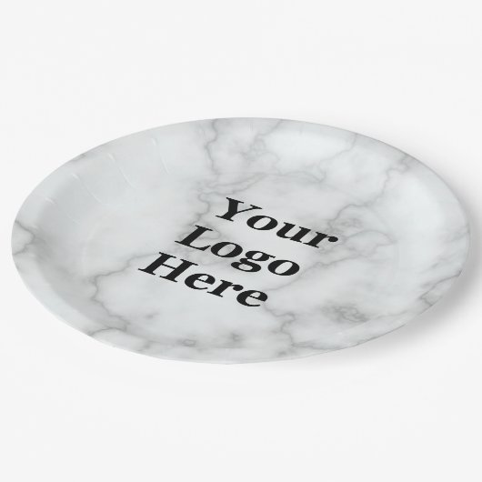 ロゴをホワイトマーブルフェイクに貼る ペーパープレート (アングル)