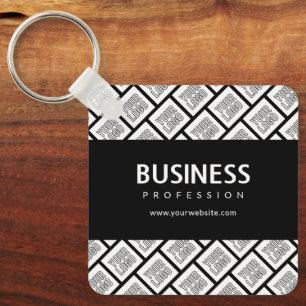 ロゴを並べて表示したパターンと編集可能なビジネス名 キーホルダー