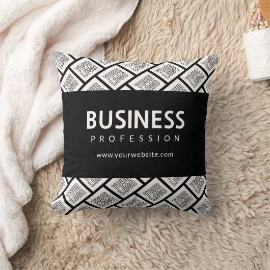 ロゴを並べて表示したパターンと編集可能なビジネス名 クッション (ブランケット)