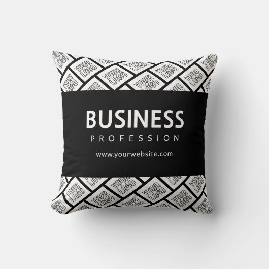 ロゴを並べて表示したパターンと編集可能なビジネス名 クッション (正面)