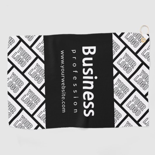 ロゴを並べて表示したパターンと編集可能なビジネス名 ゴルフタオル (横)