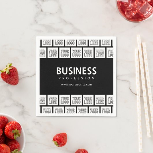 ロゴを並べて表示したパターンと編集可能なビジネス名 スタンダードカクテルナプキン (インサイチュ)