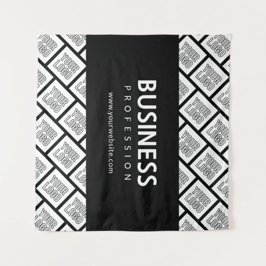 ロゴを並べて表示したパターンと編集可能なビジネス名 タペストリー (正面(横))