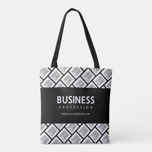 ロゴを並べて表示したパターンと編集可能なビジネス名 トートバッグ (裏面)