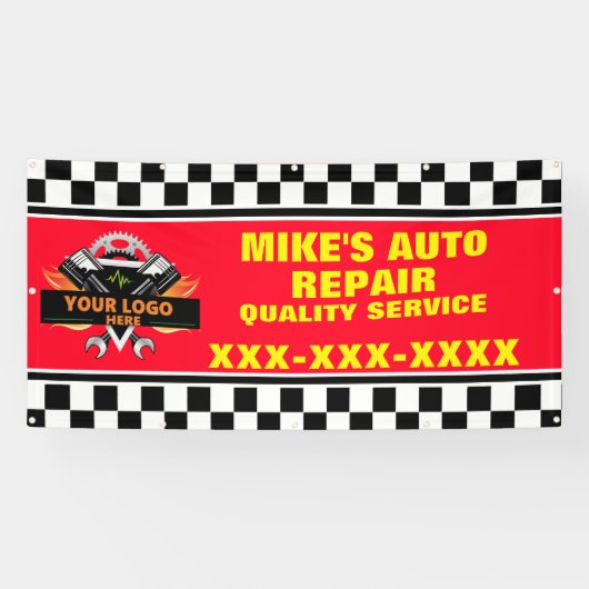 ロゴを使用して自動修復ショップをパーソナライズするデザイン 横断幕 (横)