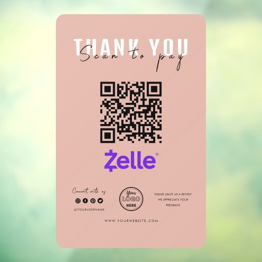 ロゴを支払うためにスキャンありがとうQRコードZelleピンク ウィンドウサイン (シート3)