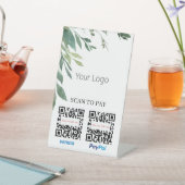 ロゴを支払う水彩緑のQRコードスキャン 台座サイン (インサイチュ)