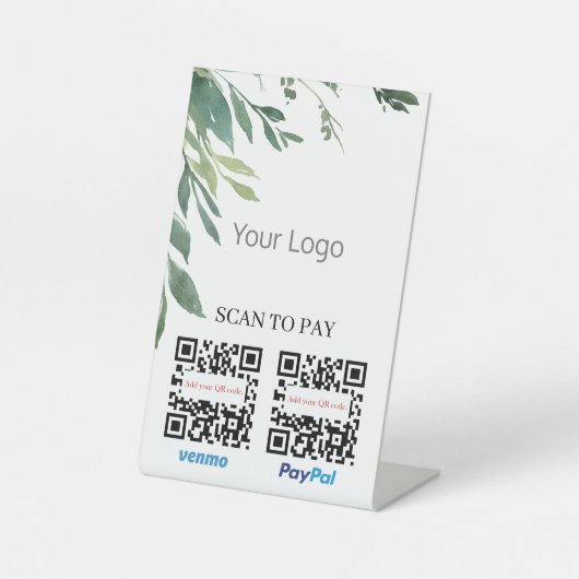ロゴを支払う水彩緑のQRコードスキャン 台座サイン (正面)