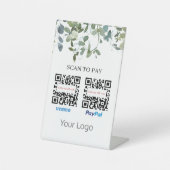 ロゴを支払う緑のQRコードスキャン 台座サイン (正面)