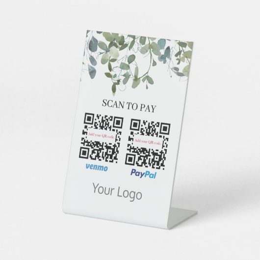 ロゴを支払う緑のQRコードスキャン 台座サイン (正面)