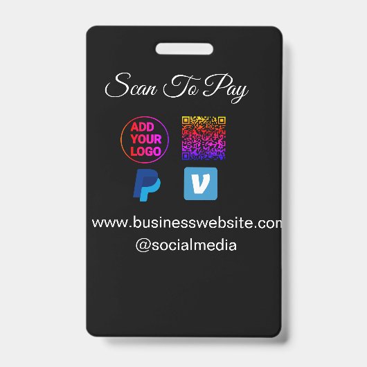 ロゴを追加してQRコードで支払う PayPal Venmo 詳細 バッジ (正面)