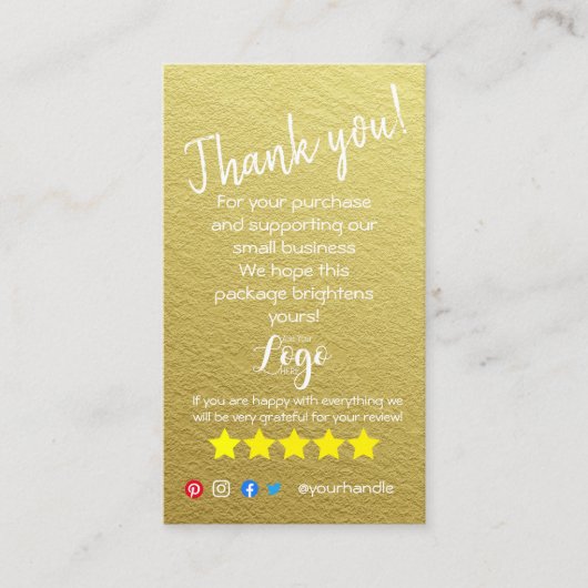 ロゴを追加し感謝しています。カード金ゴールド 名刺 (正面)