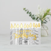 ロゴを追加するおもしろいグレーのキャンドル事業ハッピーバースデー 箔シーズンポストカード (立ち正面)