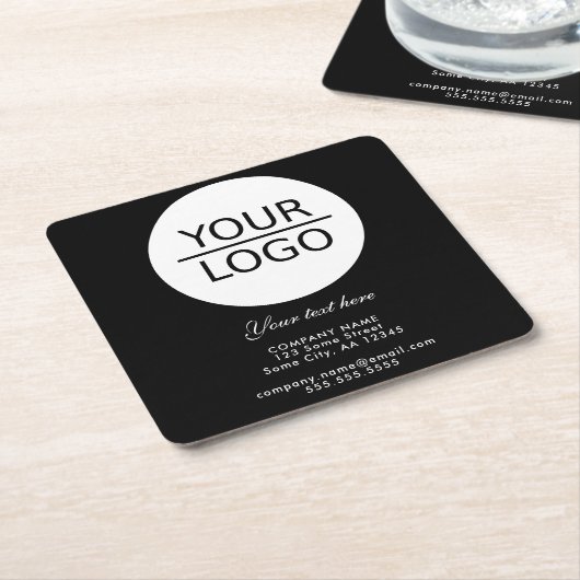 ロゴを追加するには、文字カスタムプロモーション（黒）  スクエアペーパーコースター (アングル)