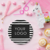 ロゴを追加するカスタマイズ可能なビジネスブラックストライプ ペーパープレート (パーティー)