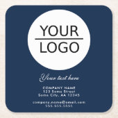 ロゴを追加するカスタム文字プロモーションネイビーブルー スクエアペーパーコースター (正面)