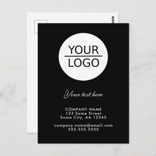 ロゴを追加するカスタム文字プロモーション黒 ポストカード (正面/裏面)