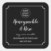 ロゴを追加するキャンドルブラック&ホワイトのラベルスクエア スクエアシール (正面)