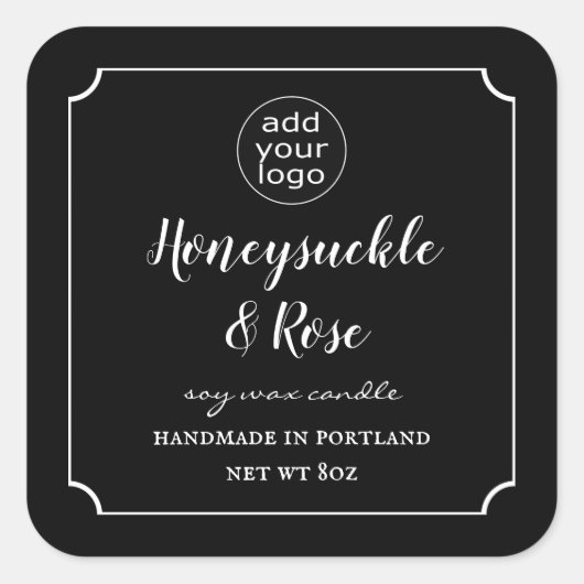 ロゴを追加するキャンドルブラック&ホワイトのラベルスクエア スクエアシール (正面)