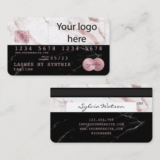 ロゴを追加するクレジットカードのスタイル付きバラ金ゴールド大理石 名刺 (正面/裏面)