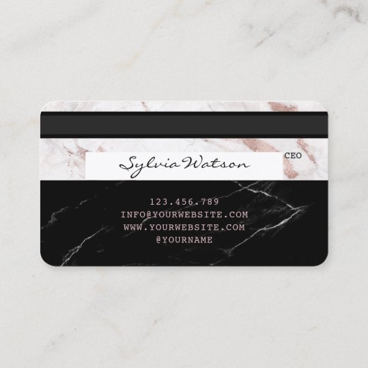 ロゴを追加するクレジットカードのスタイル付きバラ金ゴールド大理石 名刺 (裏面)