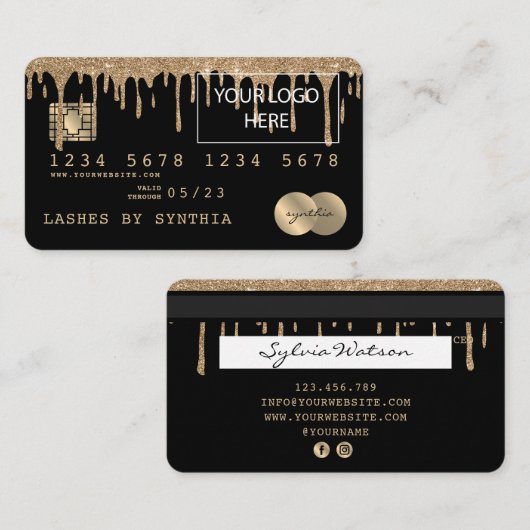 ロゴを追加するクレジットカードのスタイル付き滴下金ゴールド 名刺 (正面/裏面)