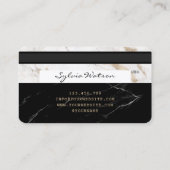 ロゴを追加するクレジットカードのスタイル付き黒い大理石 名刺 (裏面)