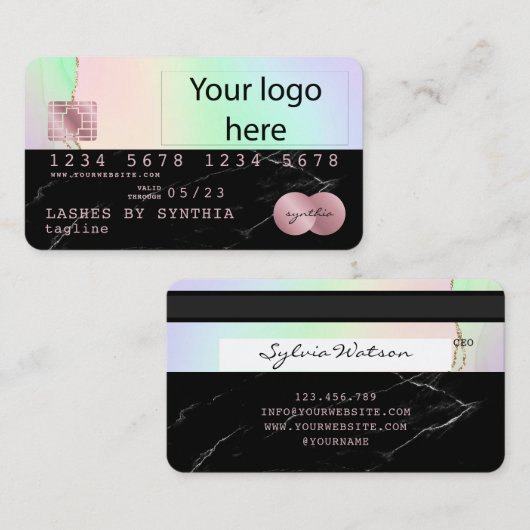 ロゴを追加するクレジットカードの黒い大理石ユニコーン 名刺 (正面/裏面)