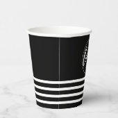 ロゴを追加するストライプパターン – 白黒 紙コップ (右)