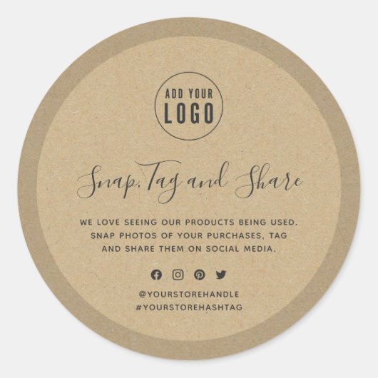 ロゴを追加するソーシャルメディアスナップと共有クラフト ラウンドシール (正面)