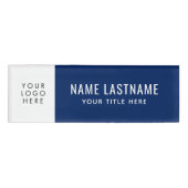 ロゴを追加するネイビーブルーホワイト基本シンプルタイトル 名札 (正面)