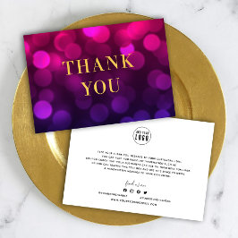 ロゴを追加するマゼンタの《写真》ぼけ味ライトのフェイク金ゴールド サンキューカード