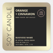 ロゴを追加するミニマルなブラック金ゴールド製品ラベル スクエアシール (正面)