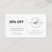 ロゴを追加するモノグラムイニシャルCustomer White 割引カード (裏面)