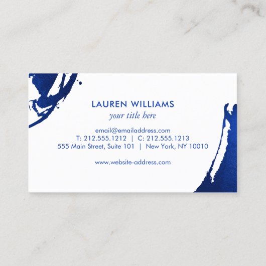 ロゴを追加する抽象芸術藍色のブラシストローク 名刺 (裏面)