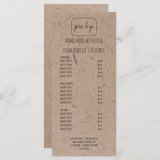 ロゴを追加する自家製ベーカリー価格表& メニュー (正面/裏面)