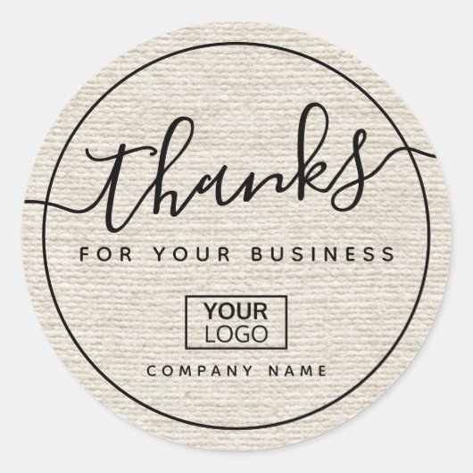 ロゴを追加する薄いtan linen look business 感謝してい you ラウンドシール (正面)