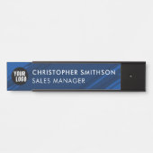 ロゴを追加する青いモダンプレートChangeable Office サインプレート (正面)